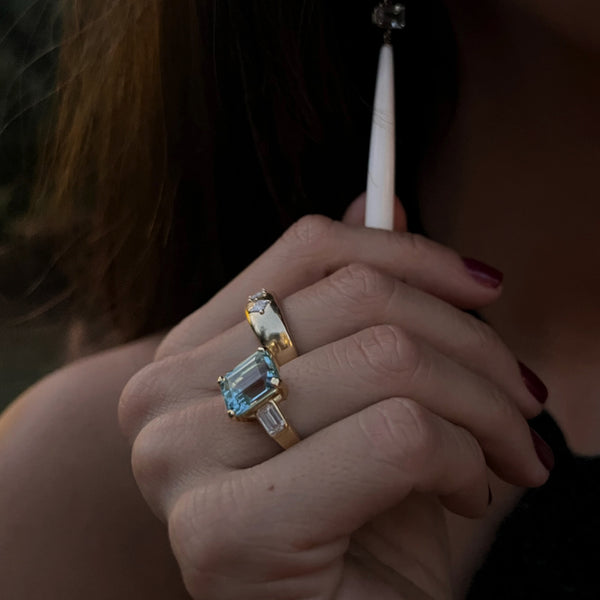 Starling AQUAMARINE DIAMOND THREE STONE RING