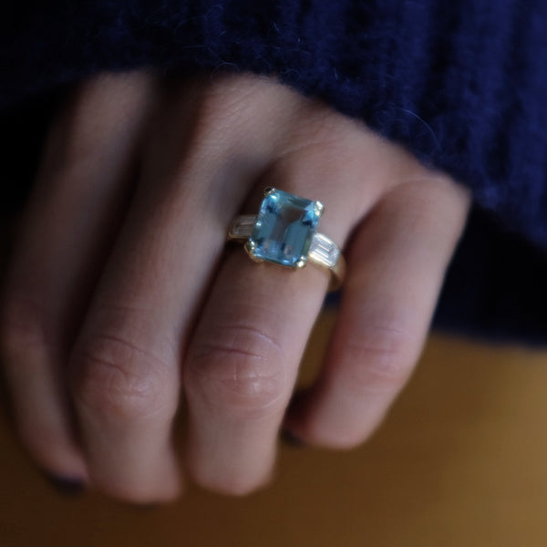 Starling AQUAMARINE DIAMOND THREE STONE RING
