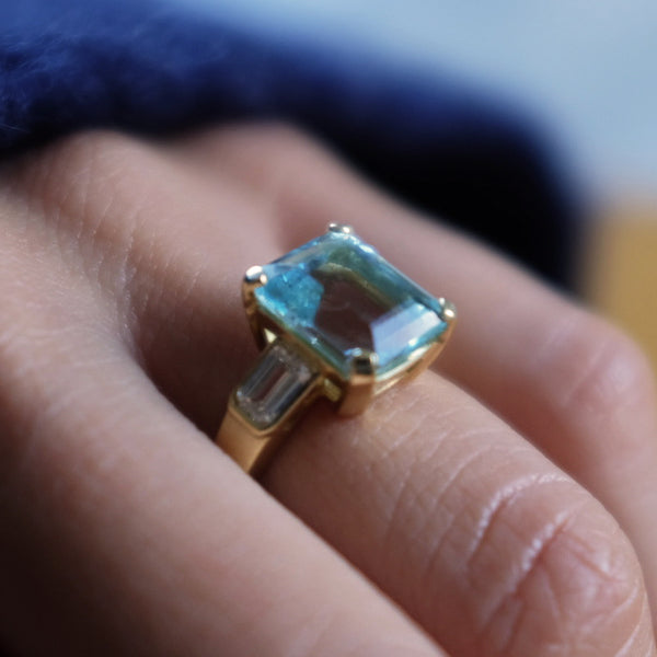 Starling AQUAMARINE DIAMOND THREE STONE RING
