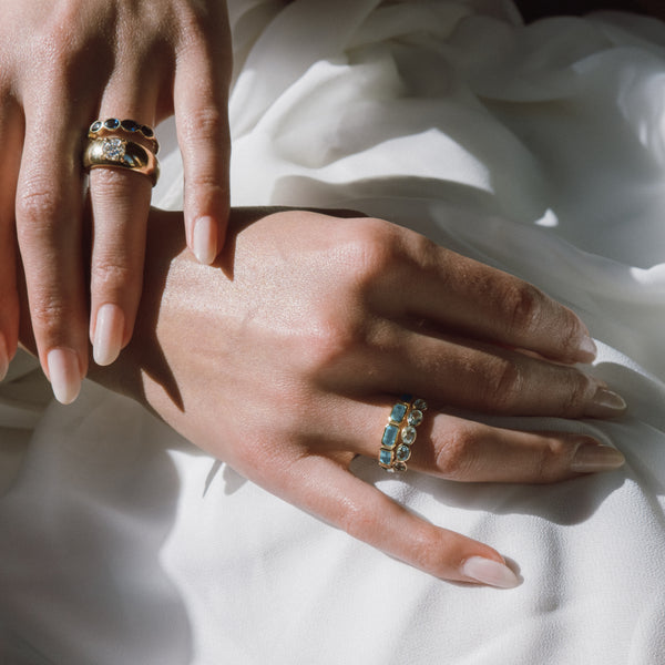 Starling Aquamarine Emerald Cut Bezel Set Band