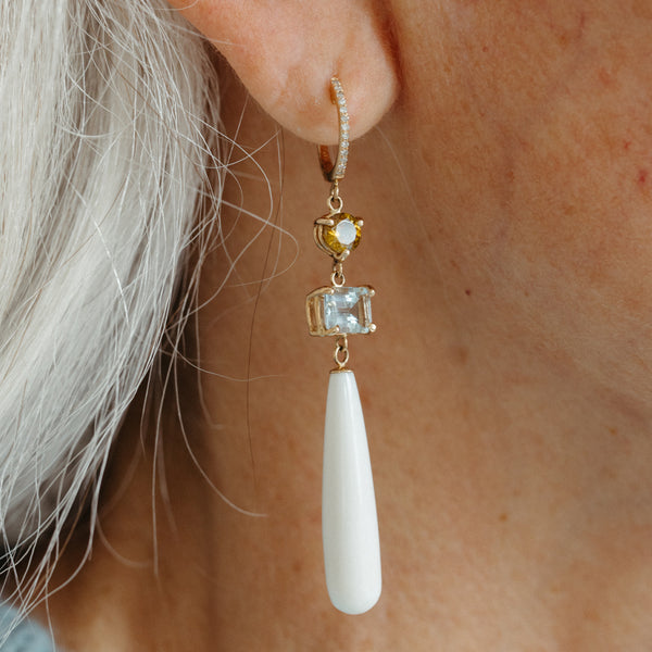 Starling Aquamarine Sphene White Coral Drops