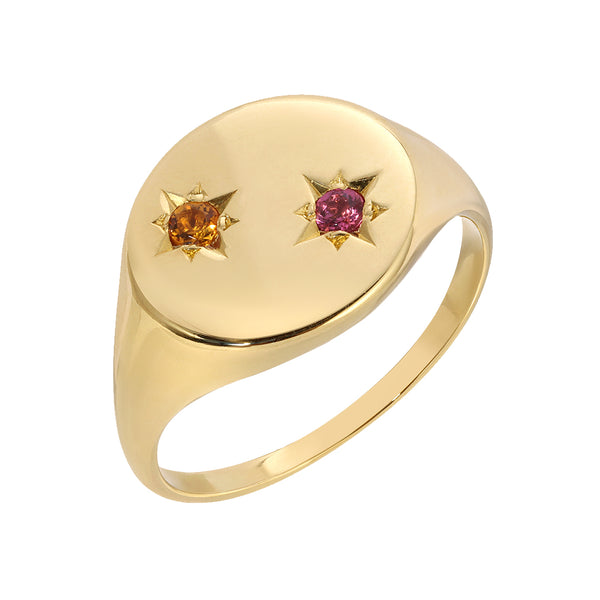 starling BIRTHSTONE COMPASS SIGNET RING 2 STONES