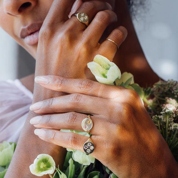 Starling BIRTHSTONE COMPASS SIGNET RING 4 STONES