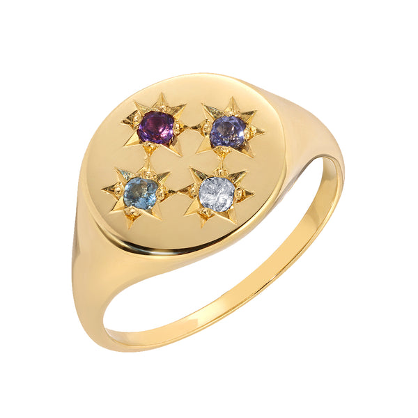 starling BIRTHSTONE COMPASS SIGNET RING 4 STONES