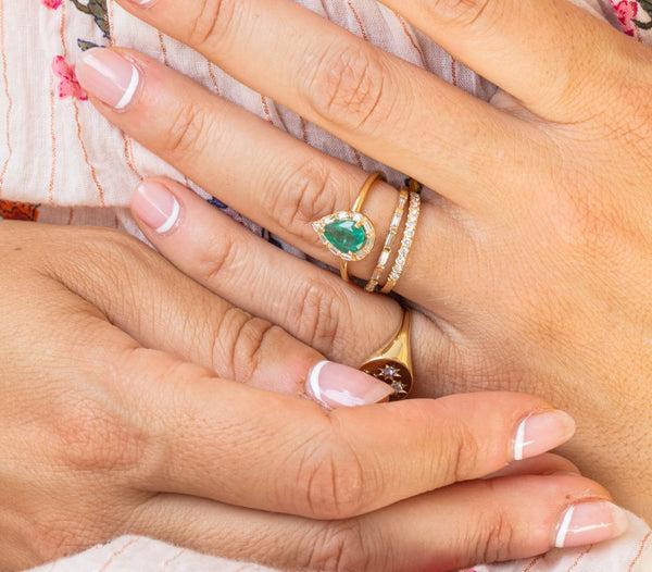 Starling EMERALD BAGUETTE HALO RING