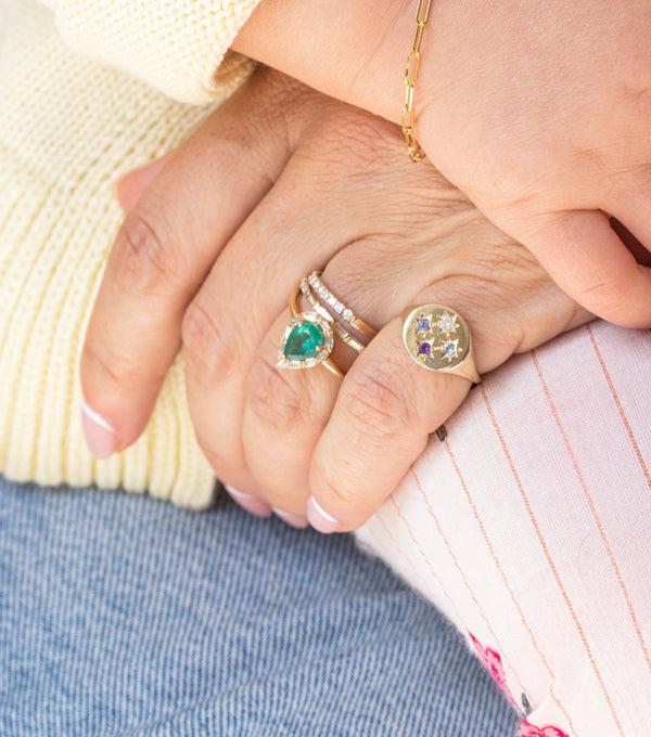 Starling EMERALD BAGUETTE HALO RING