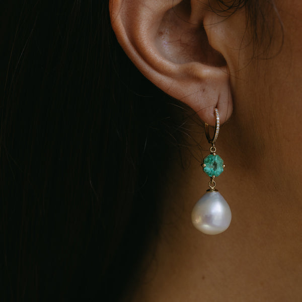Starling Emerald Pearl Diamond Drop Earrings