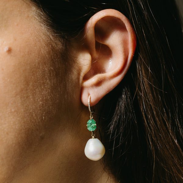 Starling Emerald Pearl Diamond Drop Earrings