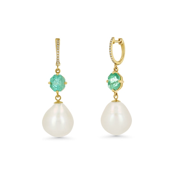 starling Emerald Pearl Diamond Drop Earrings