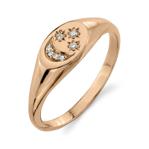 Starling Moon & Star Diamond Signet Ring