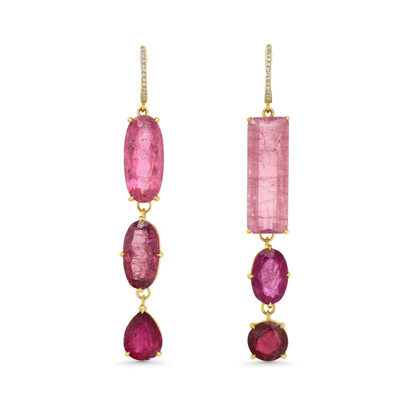 starling PINK TOURMALINE THREE STONE DROP EARRINGS