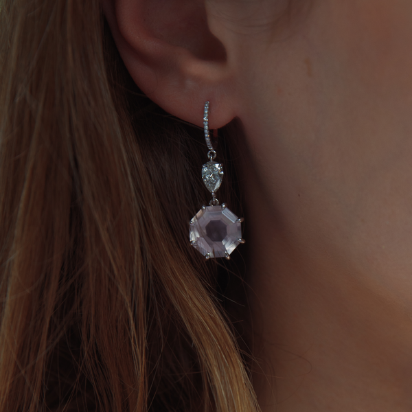 Starling Rose Quartz & Lab Diamond Drop Earrings