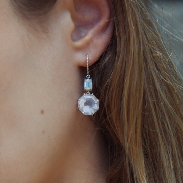 Starling Rose Quartz & Lab Diamond Drop Earrings
