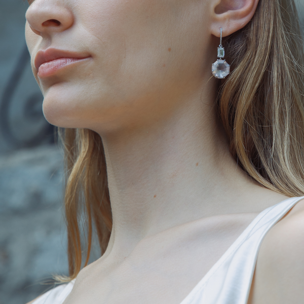 Starling Rose Quartz & Lab Diamond Drop Earrings