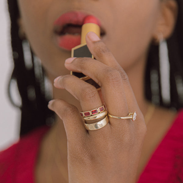 Starling Ruby Emerald Cut Bezel Set Band