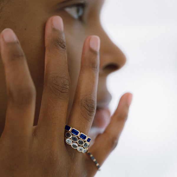 Starling Sapphire Emerald Cut Bezel Set Band