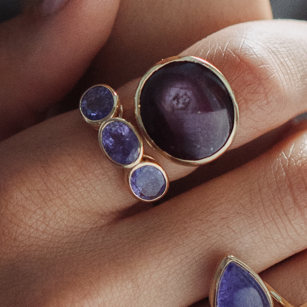 Starling Tanzanite Three Stone Oval Bezel Ring