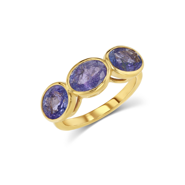 starling Tanzanite Three Stone Oval Bezel Ring