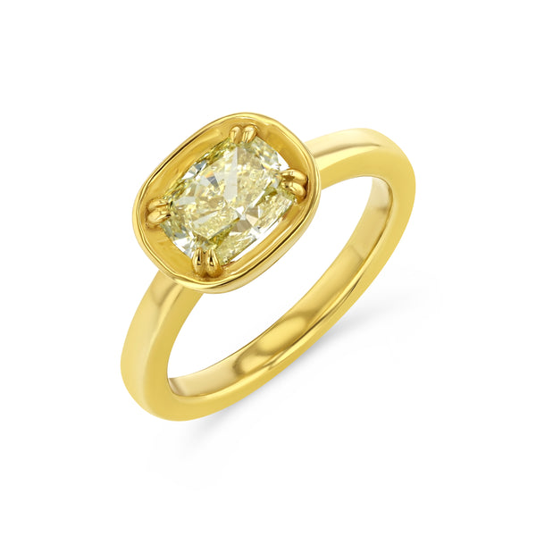 starling Yellow Cushion Cut Diamond Basket Setting Ring