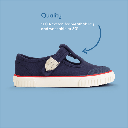 Start Rite Anchor Navy Blue T-bar Buckle Canvas Shoes