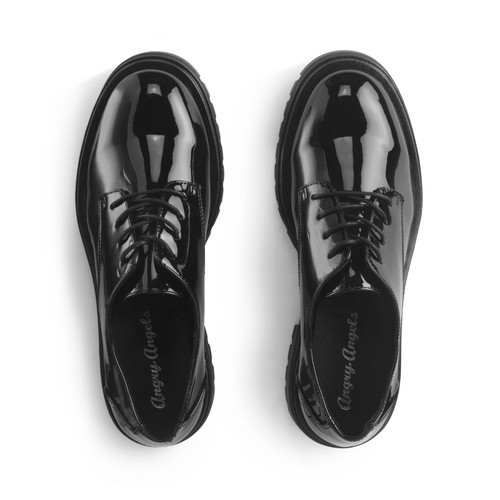 Start Rite Barcelona Black Patent Girls Lace-up Angry Angels School Shoes