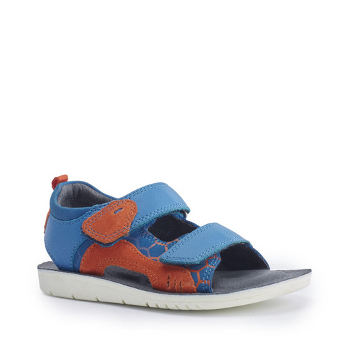 Start Rite Beachball Bright Blue Leather/ Orange Suede Boys Rip-tape Sandals