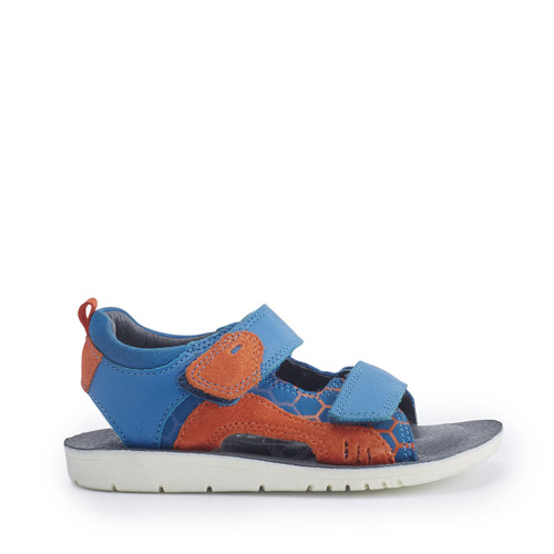 start rite Beachball Bright blue leather/ orange suede boys rip-tape sandals