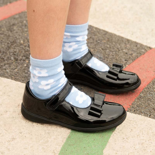 Start Rite Bella Black Patent Girls Rip-tape Bow School Shoes