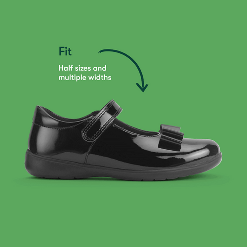 Start Rite Bella Black Patent Girls Rip-tape Bow School Shoes