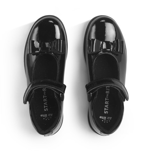 Start Rite Bella Black Patent Girls Rip-tape Bow School Shoes