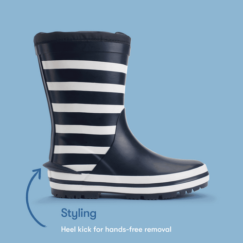 Start Rite Big Puddle Navy White Stripe Kids Slip On Waterproof Kids Wellies