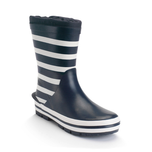 Start Rite Big Puddle Navy White Stripe Kids Slip On Waterproof Kids Wellies