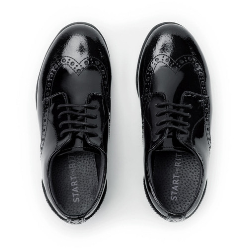 Start Rite Brogue Pri Black Patent Girls Lace-up Closed School Shoes