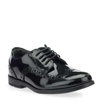 Start Rite Brogue Pri Black Patent Girls Lace-up Closed School Shoes
