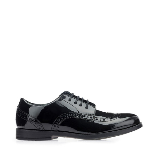 start rite Brogue Pri Black patent girls lace-up closed school shoes