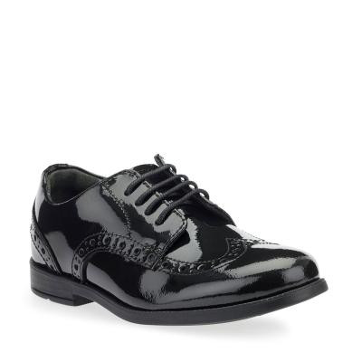 Start Rite Brogue Snr Black Patent Girls Lace-up Closed School Shoes