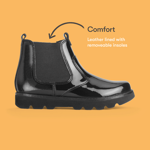 Start Rite Carnaby Black Patent Girls Slip-on Boots