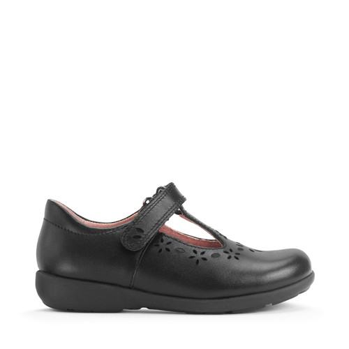start rite Charlotte Black leather girls T-bar rip-tape school shoes