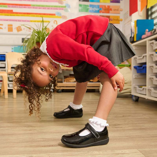 Start Rite Charlotte Black Patent Girls Rip-tape School Shoes