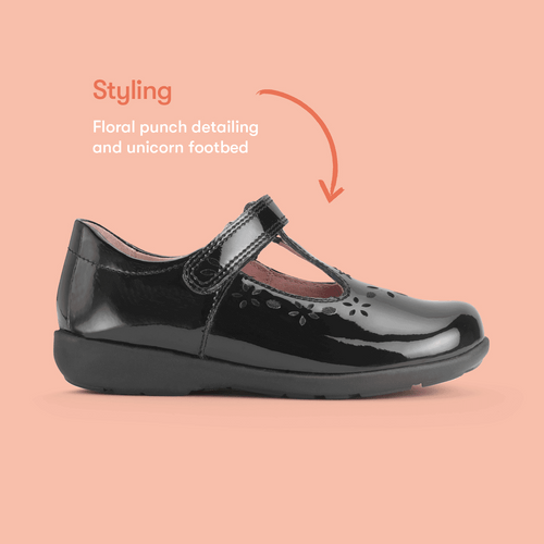 Start Rite Charlotte Black Patent Girls Rip-tape School Shoes