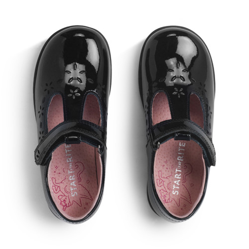 Start Rite Charlotte Black Patent Girls Rip-tape School Shoes
