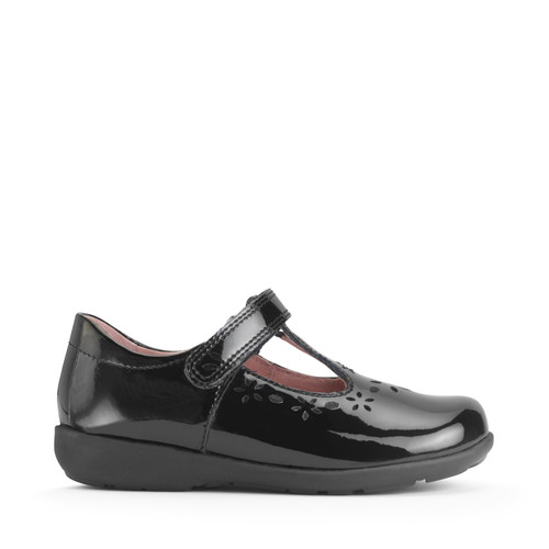 start rite Charlotte Black patent girls rip-tape school shoes