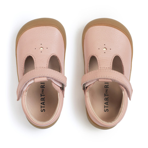 Start Rite Charms Dusky Pink Leather Girls Riptape First Walking Shoes