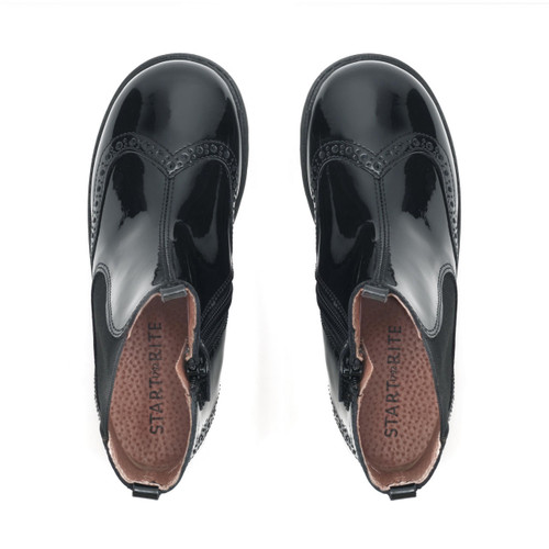 Start Rite Chelsea Black Patent Girls Zip-up Ankle Boots