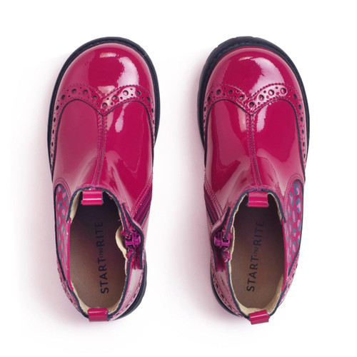 Start Rite Chelsea Cherry Red Patent/leopard Girls Zip-up Ankle Boots