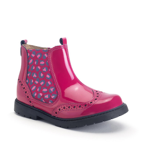 Start Rite Chelsea Cherry Red Patent/leopard Girls Zip-up Ankle Boots