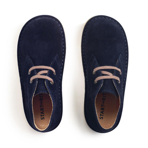 Start Rite Colorado Navy Blue Suede Lace-up Kids Desert Boots