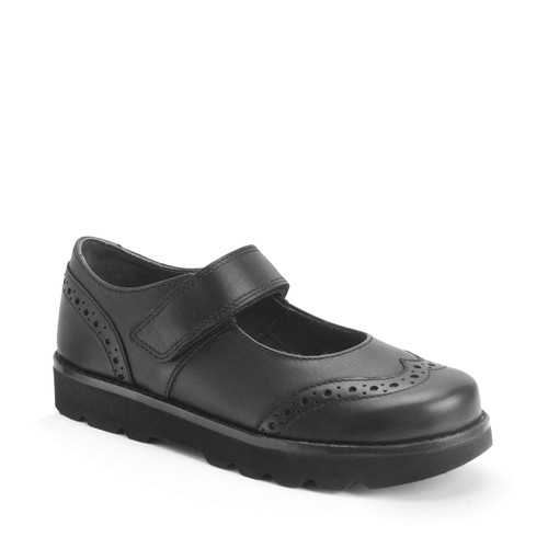 Start Rite Cosmos Black Leather Girls Rip-tape School Shoes