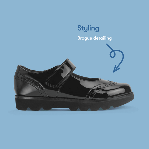 Start Rite Cosmos Black Patent Girls Rip-tape School Shoes