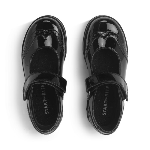 Start Rite Cosmos Black Patent Girls Rip-tape School Shoes